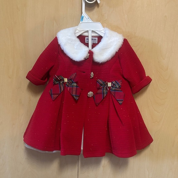 Blueberi Boulevard Red Dress with White Collar and Plaid Bows - Picture 1 of 5